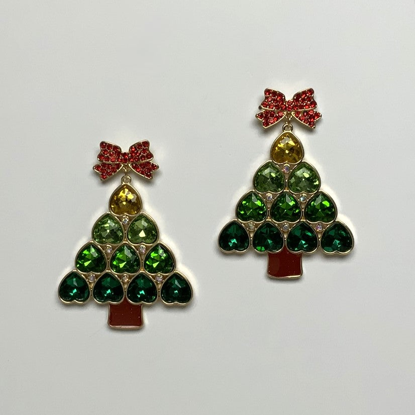 Crystal/Rhinestone Upside Down Hearts Christmas Tree Earring
