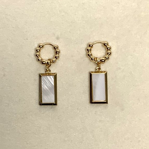 Rectangle Shell Drop on Hoop Earring