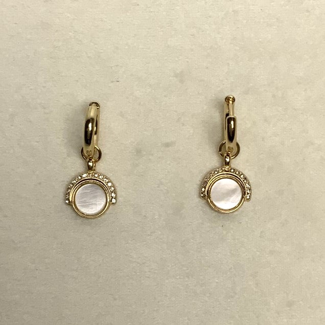 Round Shell Dangle Earring on Metal Hoop