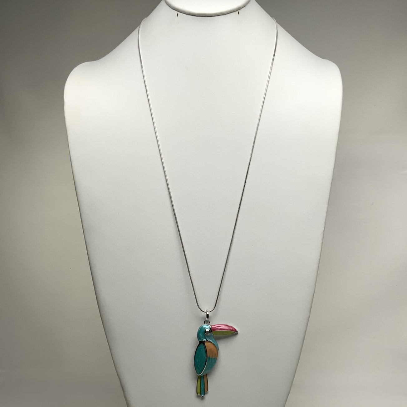 Long Skinny Snake Chain with Enamel Painted Toucan Bird