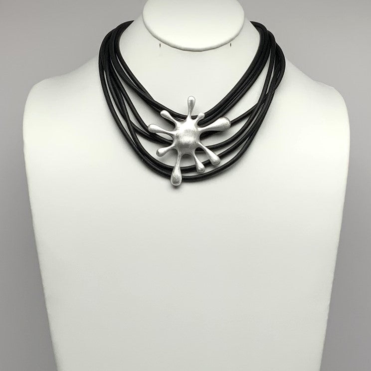 Multi Strand Rubber Cords with Metal Splat Pendant