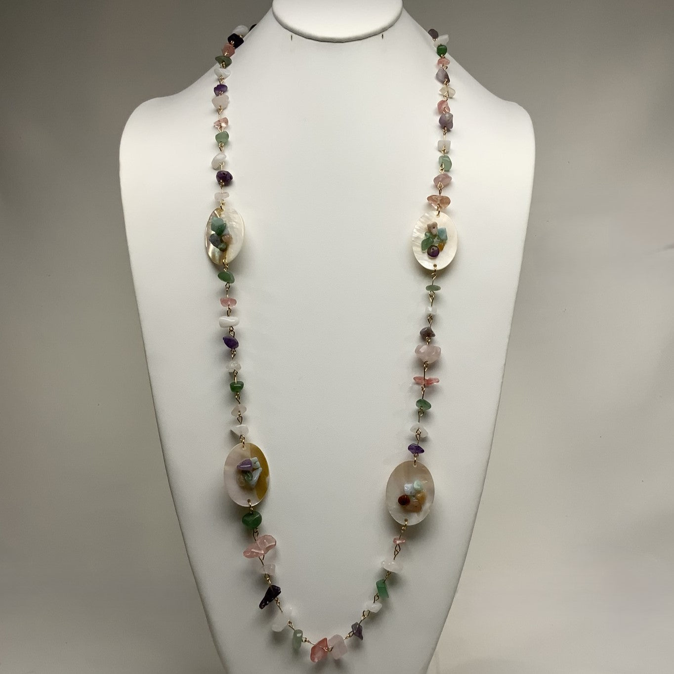 Long Semi-Precious Nuggets with Oval Shell Spacers