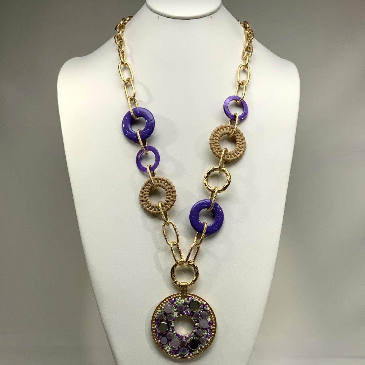 Long Chain Link with Lucite and Beaded Circles