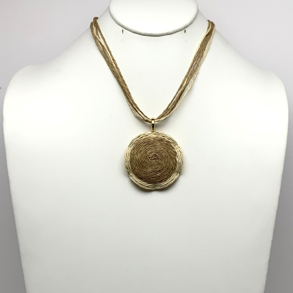 Short Straw/Wicker Necklace with Circle Pendant