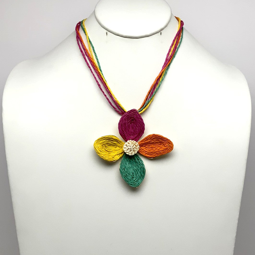 Short Straw/Wicker Flower Necklace