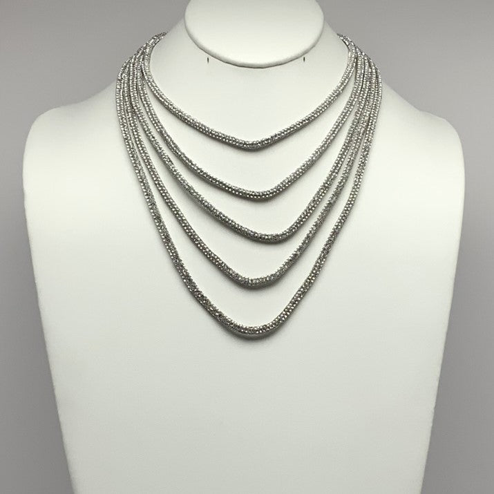 Short Five Strand Layered Rhinestone Necklace