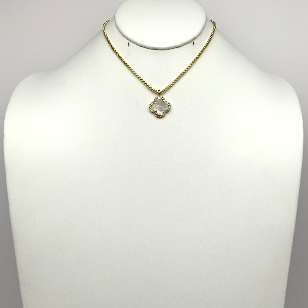 Short Designer Look CZ and Shell "+" Necklace
