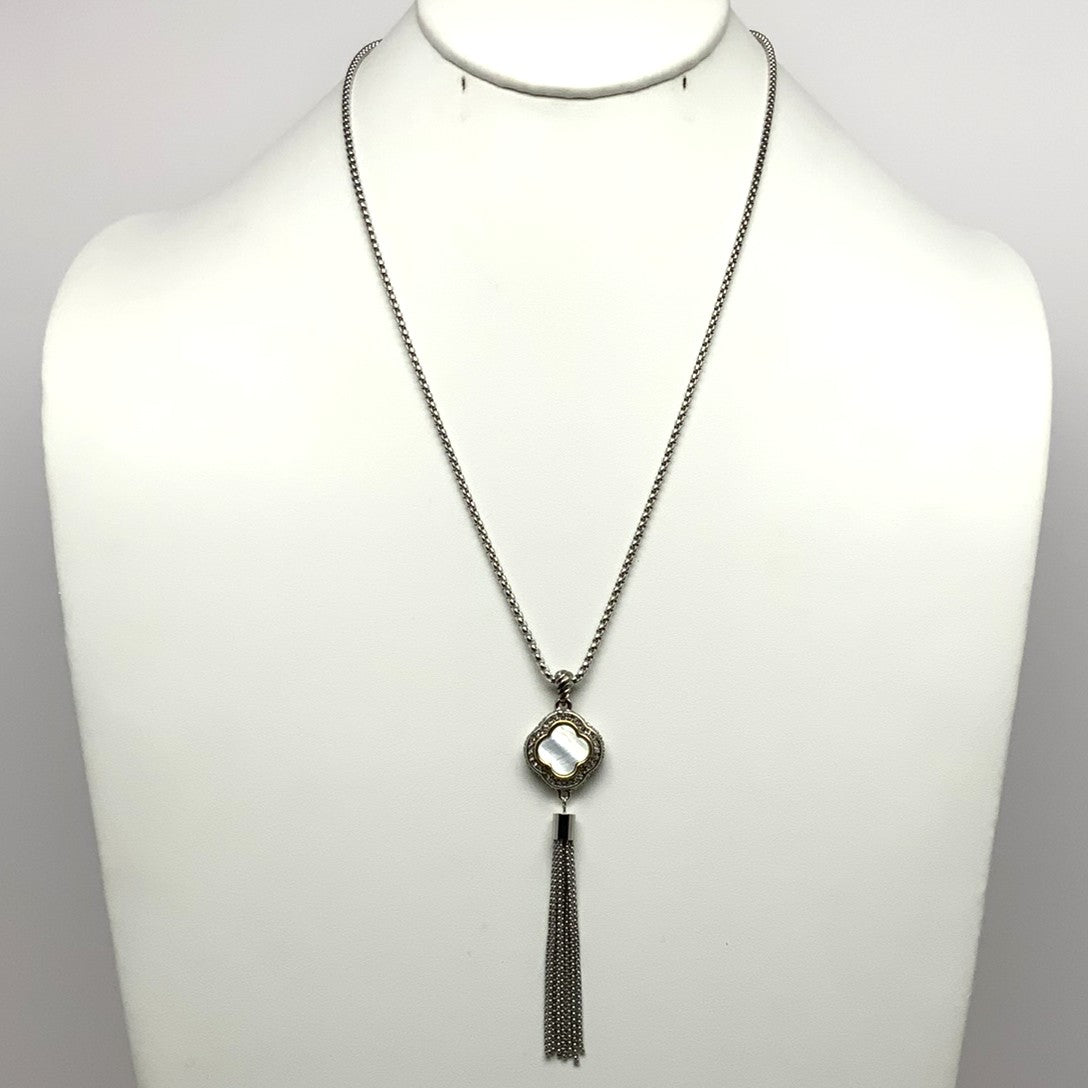 Long Designer Look Tassel Necklace with CZ and "+"