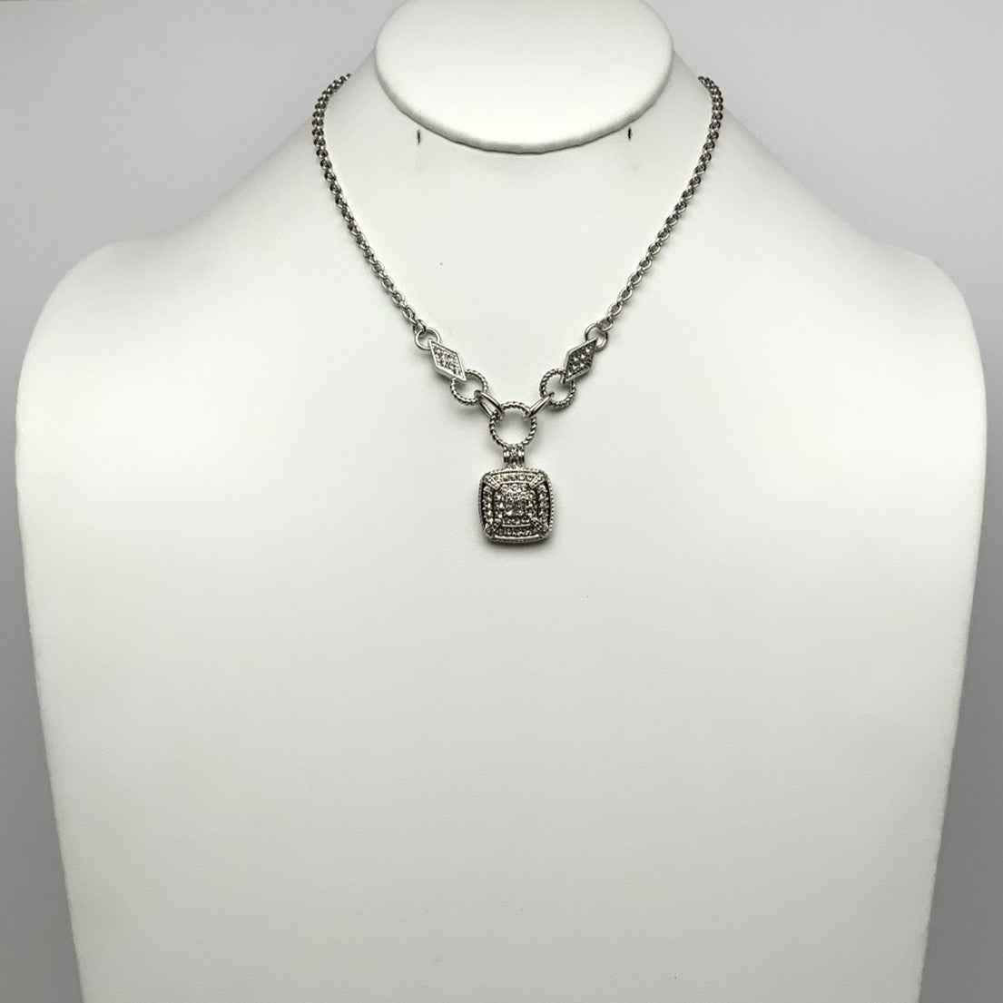 Short Designer Look CZ Crusted Square Necklace