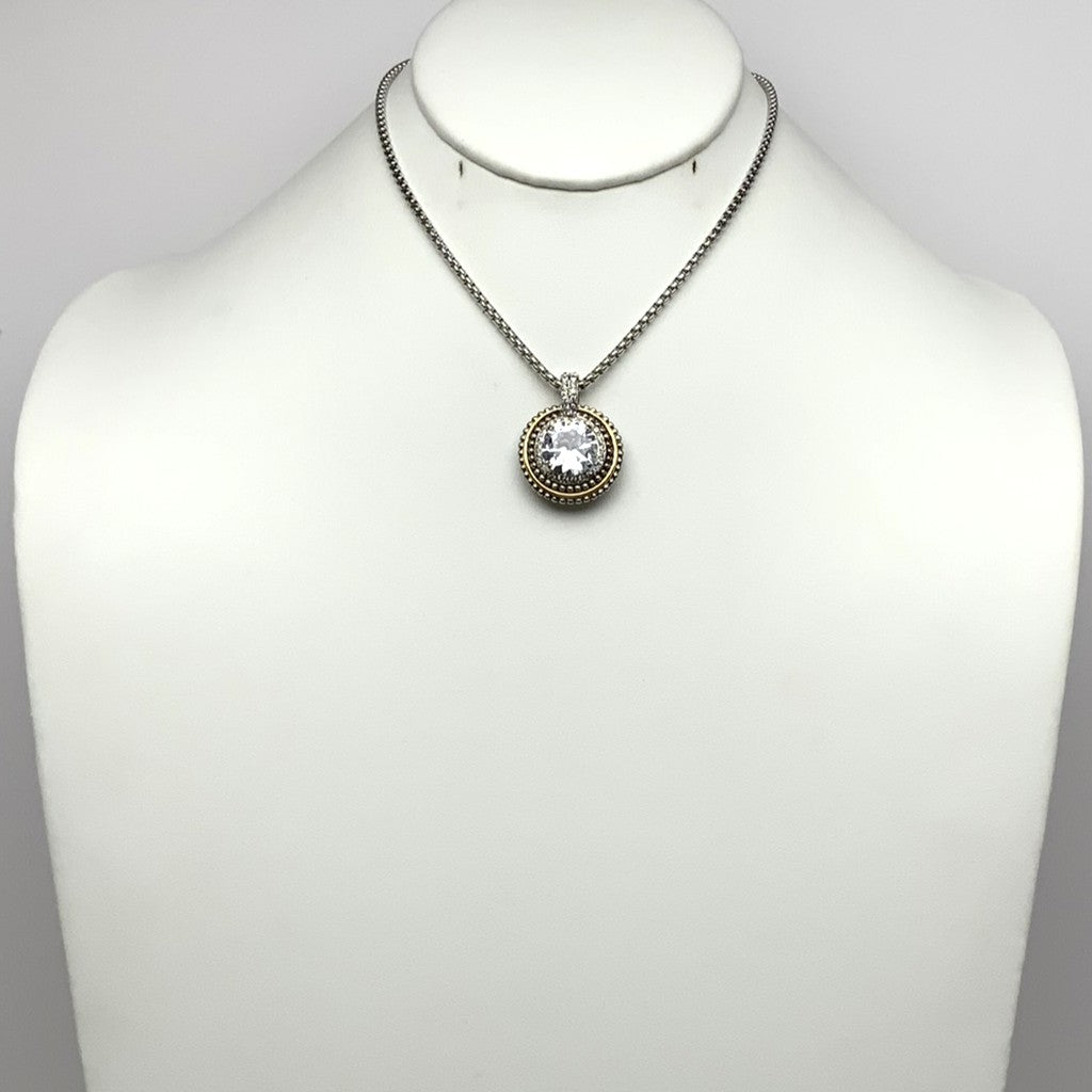 Short Designer Look Necklace with CZ Round Pendant