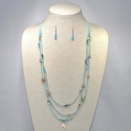 Layered Beaded Small Starfish Charms Necklace Set