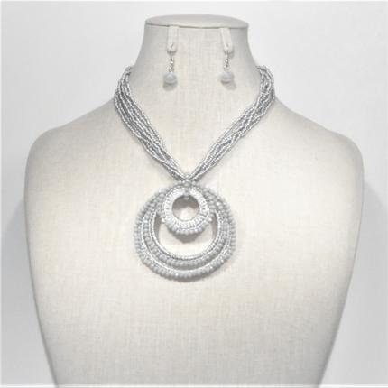 Seed Bead and Crystal Circle Necklace Set