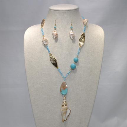 Conch Shell Drop Thin Lucite Chain Necklace Set