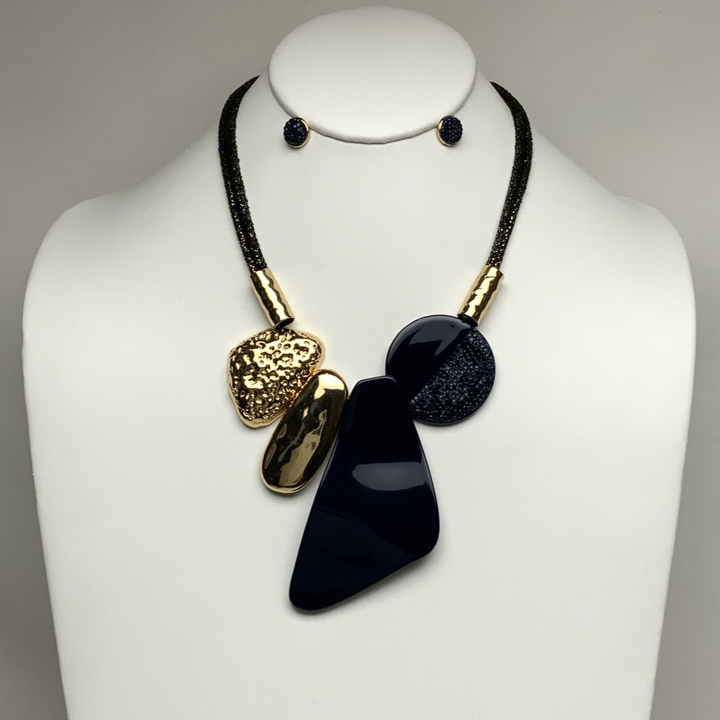 Marble Lucite/Acrylic with Bling Bib Style Necklace Set