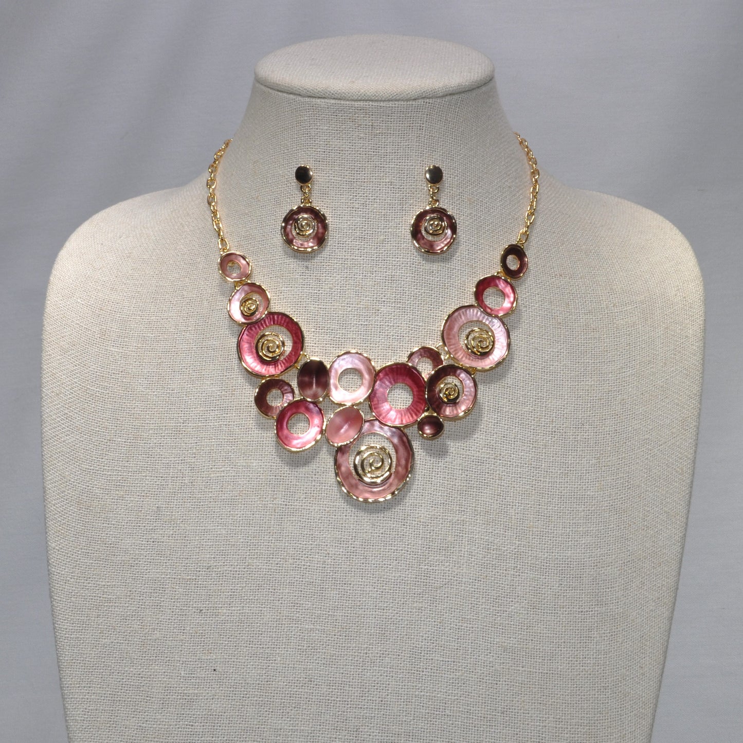 Enamel and Metal Circles Bib Style Necklace set