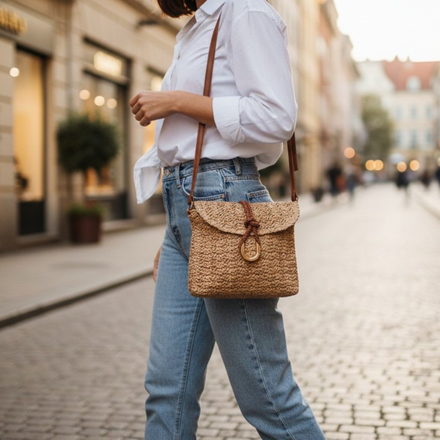 Wicker Crochet Messenger Rope Tie Purse
