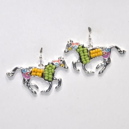 Metal And Seed Beaded Horse Earrings