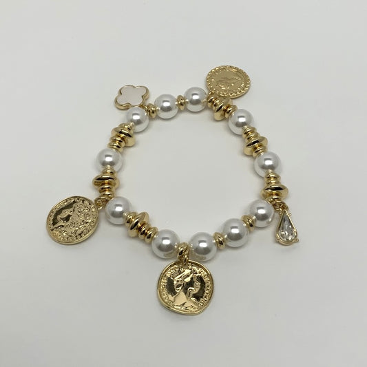 Pearl Bead Mix w/ Coin Pendant Bracelet