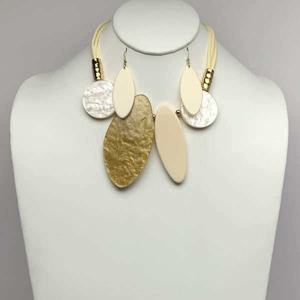 Short Vinyl Cords with Lucite/Acrylic Circles and Marquis Shape Bib Style Necklace Set