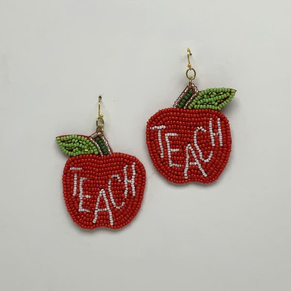 Beaded Teacher Apple Earrings