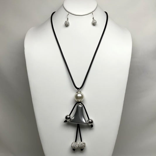 Lucite Pearl Stick Figure Necklace Set