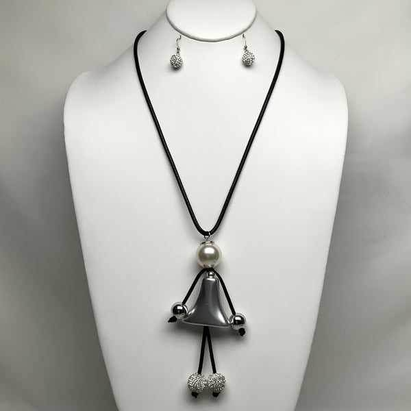 Lucite Pearl Stick Figure Necklace Set