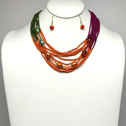 Seed Bead and Rhinestone Necklace Set