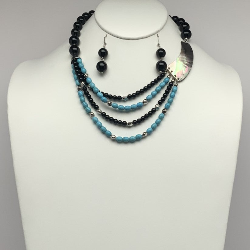 Beaded Pearlescent Shard Necklace Set