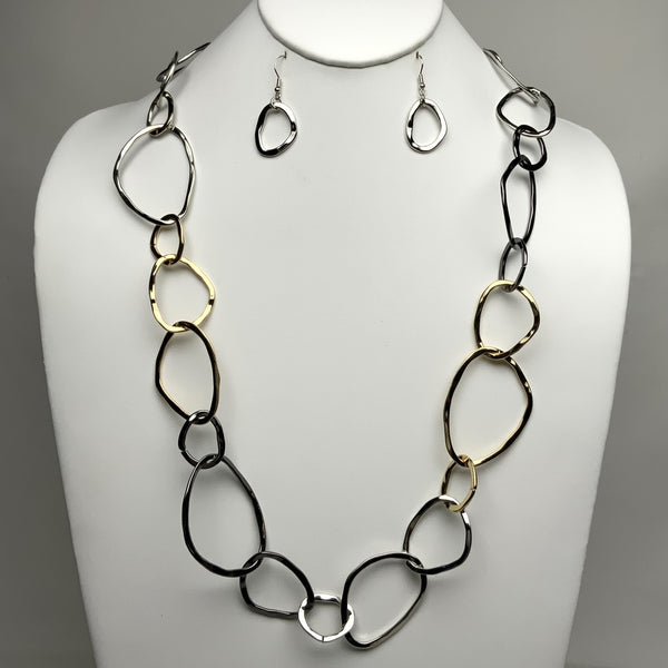 Three-Toned Chain Linked Necklace Set