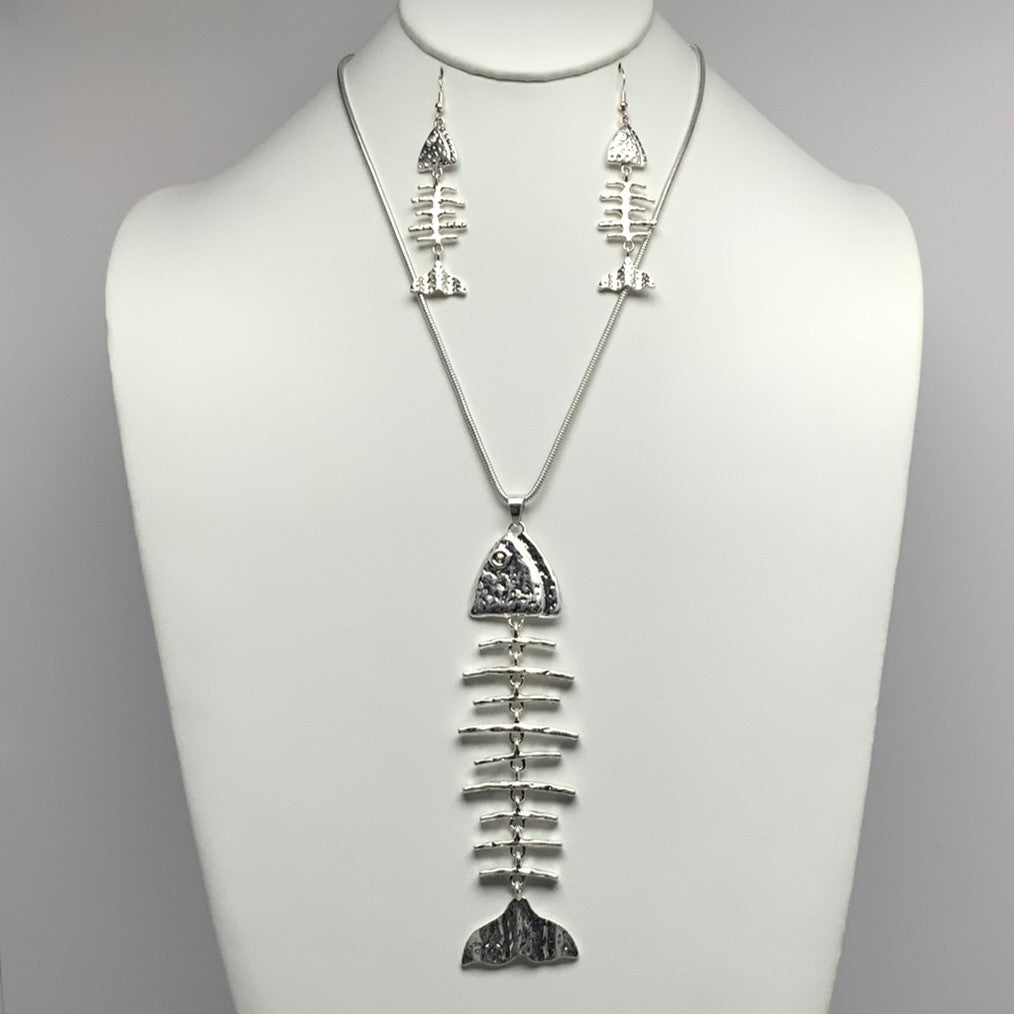 Fish Skeleton Necklace Set