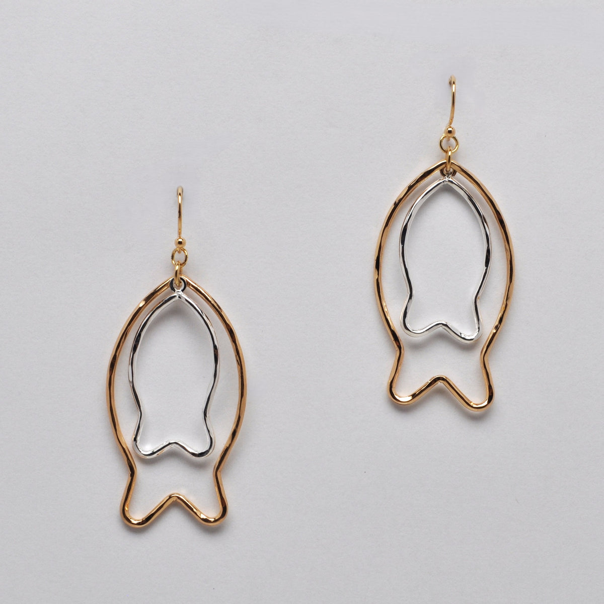 Double-Layer Open-Silhouette Fish Drop Earrings