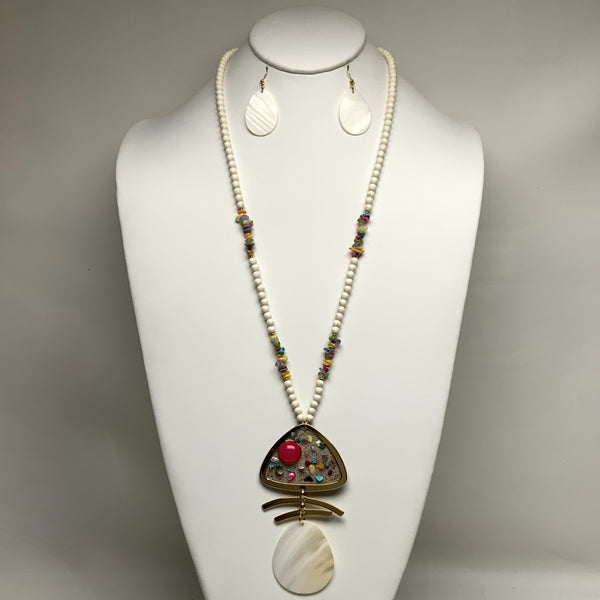 Stone Bead Fish Necklace Set