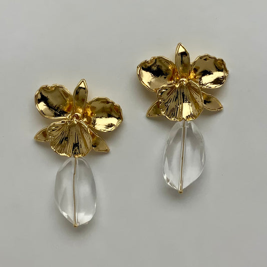 Flower Lucite Stone Drop Earrings