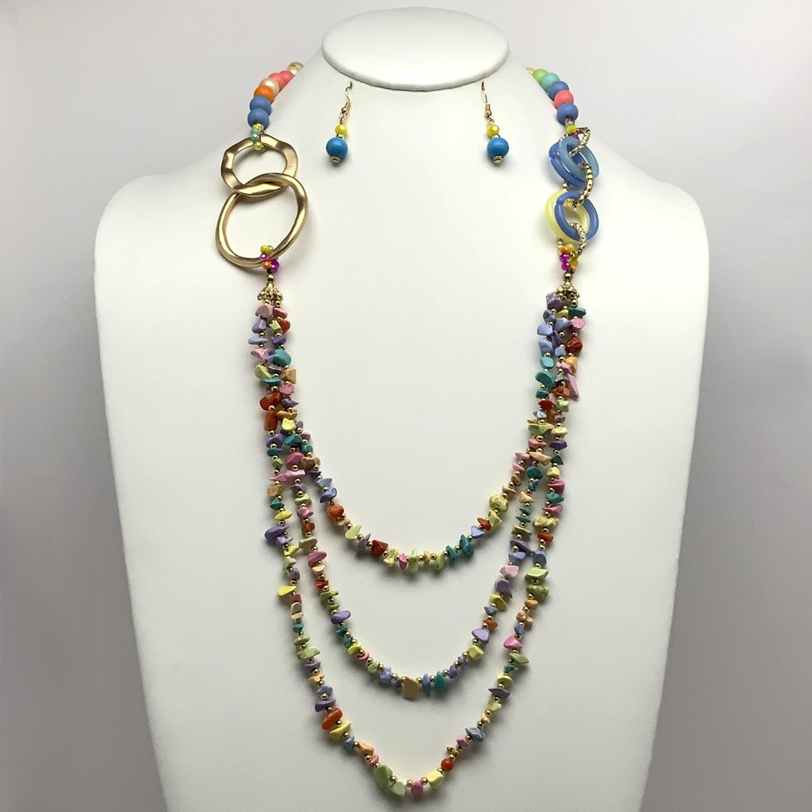 Long Beaded Stone Circle Necklace Set