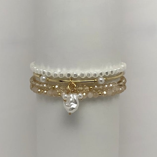 Beaded Set Pearlescent Crystal Bracelets