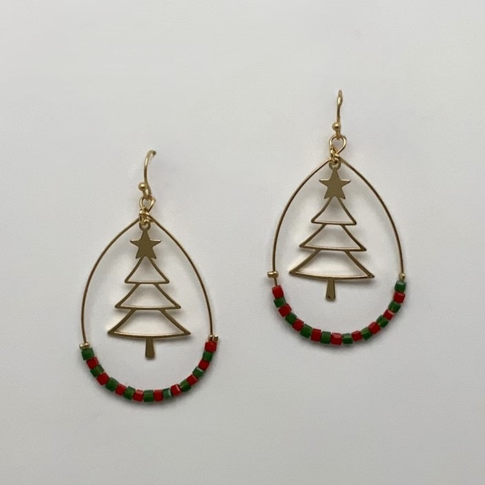 Christmas Tree Teardrop Bead Earrings