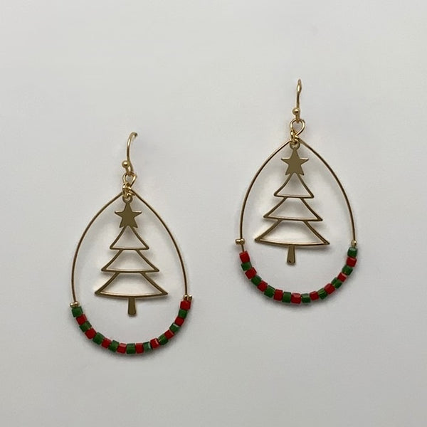 Christmas Tree Teardrop Bead Earrings