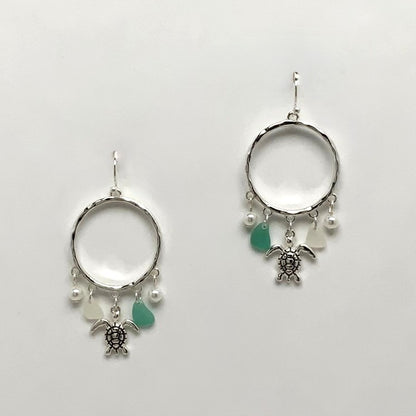 Sea Glass Turtle Hoop Earrings