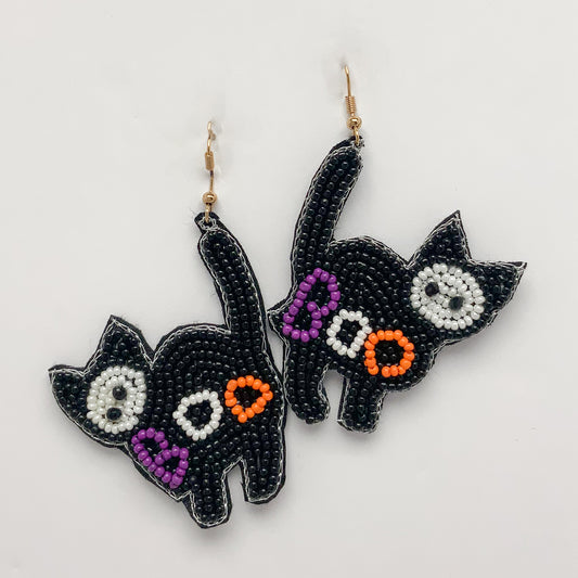 Seed Bead Cat Earrings