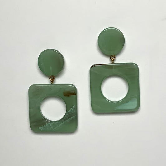 Lucite Square Circle Earrings