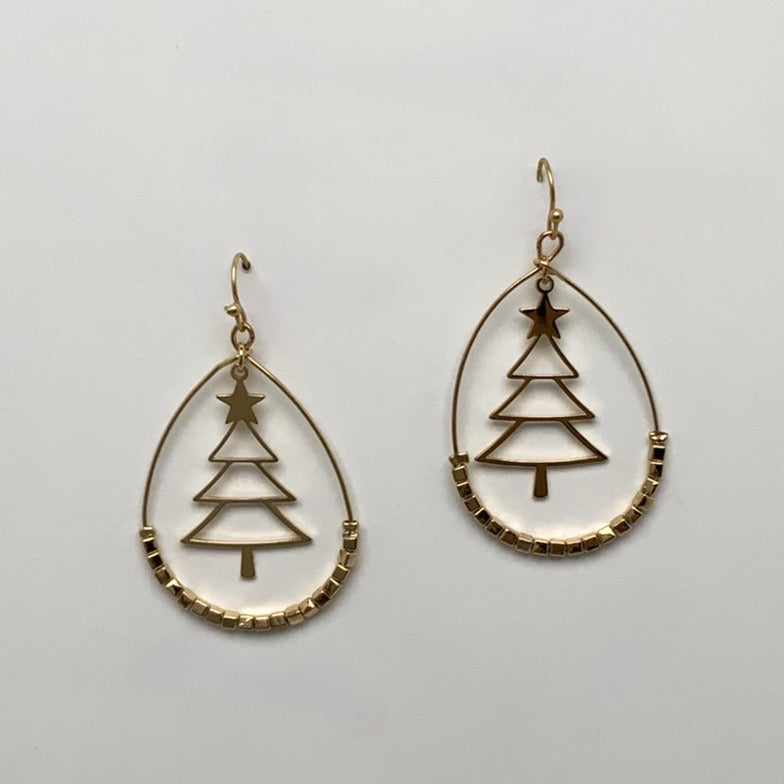 Christmas Tree Teardrop Bead Earrings