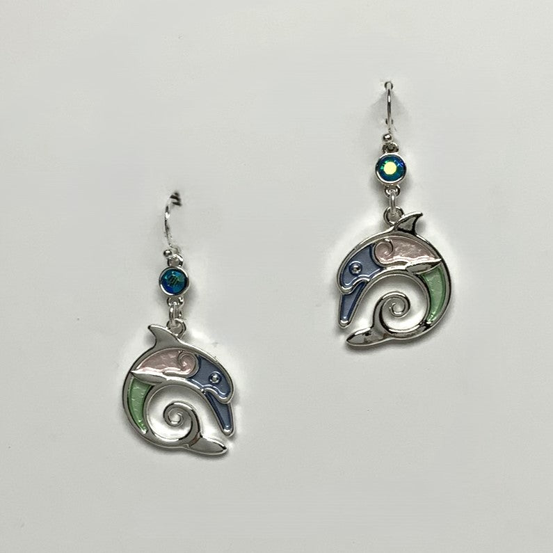 Crystal Curved Dolphin Earrings