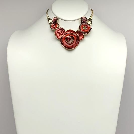 Short Metal and Enamel Circles Bib Style Necklace set