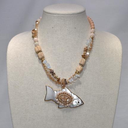 Wood and Beads Fish Necklace