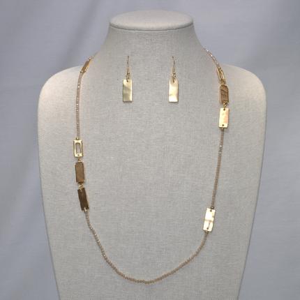 Rhinestone Necklace with Flat Metal Pieces