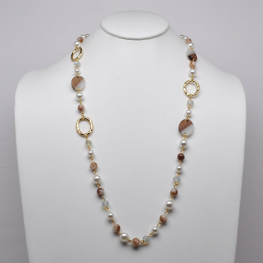 Long Pearl Crystal Mix Bead Necklace