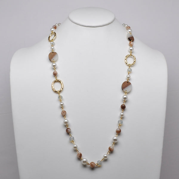 Long Pearl Crystal Mix Bead Necklace