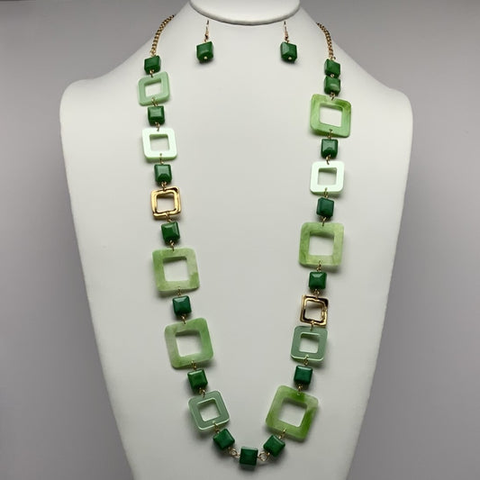 Lucite Square Drop Necklace Set