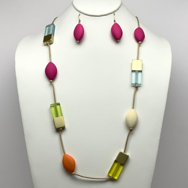 Colorful Lucite Cord Necklace Set