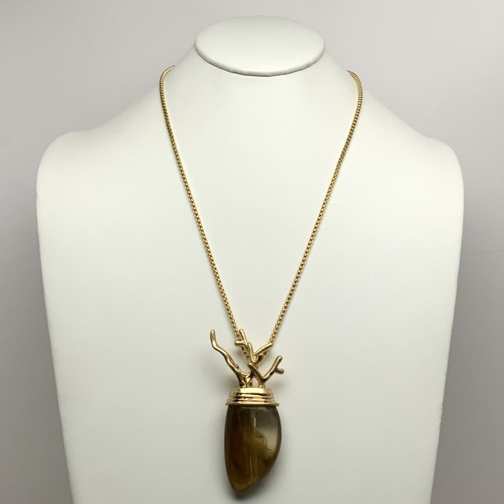 Box Chain Lucite Drop Piece Coral Top Necklace